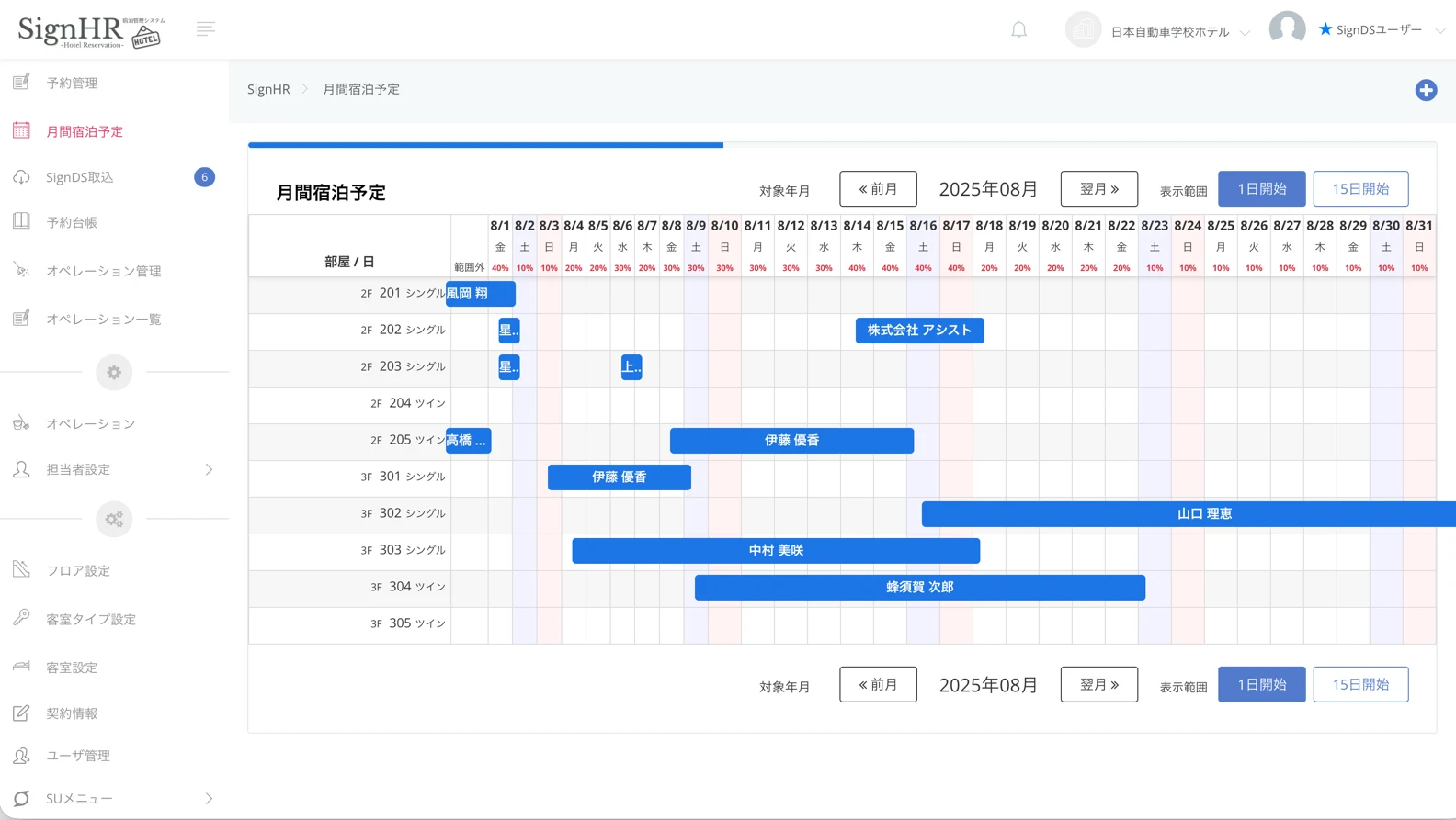 SignHRの宿泊予約システムの画面（PC・スマホ）
